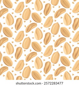 Seamless pattern peanuts. For design projects, food packaging, advertising, or creating educational materials, ideal for use in food-related branding, health-conscious products.