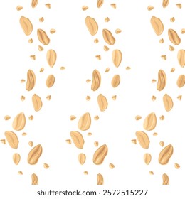 Seamless pattern peanuts. For design projects, food packaging, advertising, or creating educational materials, ideal for use in food-related branding, health-conscious products.