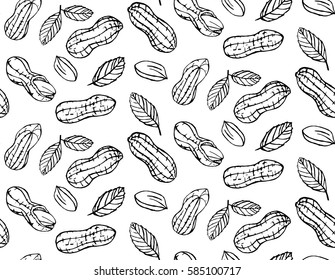 Seamless pattern peanuts drawn by hand.