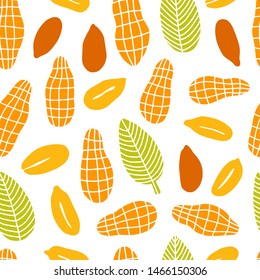 Seamless pattern peanuts. Hand drawn vector illustration. Can be used for background, wrapping paper, decorative fabric, print, wallpaper, textile, shop, menu, market, cafe, restaurant