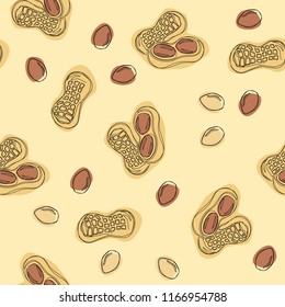 Seamless pattern peanuts on a light background. Vector illustration.