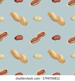 Seamless pattern with peanuts. Ripe peanuts. Wallpaper, print, packing, textile design, paper. Vector illustration.