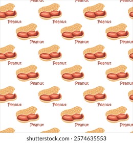 Seamless pattern peanuts in shell. For design projects, food packaging, advertising, or creating educational materials, ideal for use in food-related branding.