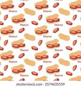 Seamless pattern peanuts in shell. For design projects, food packaging, advertising, or creating educational materials, ideal for use in food-related branding.