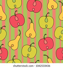 Seamless pattern with pear and apple.