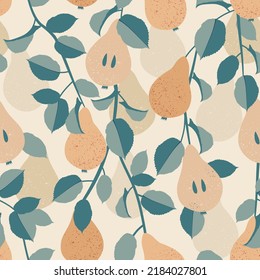 Seamless pattern with pear. Fruit background. Vector print for fabric and wallpaper.
