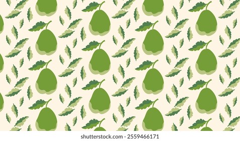 Seamless pattern with pear fruit. Fresh green pears in cartoon style.