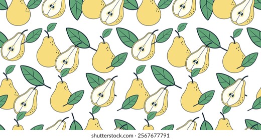 Seamless Pattern of Pear Fruit Isolated on White Background Vector Illustration Design. Organic Summer Fruits For Healthy Lifestyle