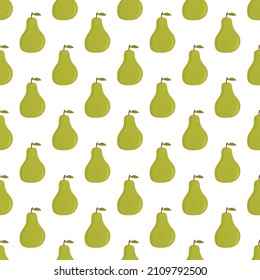 Seamless pattern with pear fruit on white background. Vector illustration