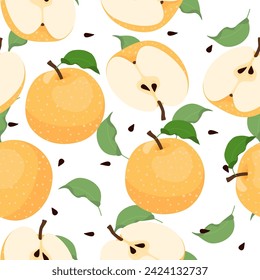 A seamless pattern of Pear fruits with leaf. vector illustration.