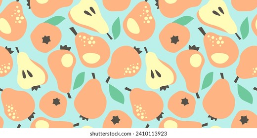 Seamless pattern with pear fruits. Summer abstract nature food print. Vector graphics.