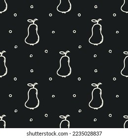 Seamless pattern with pear icons. Colored pear background. Doodle vector illustration with fruits