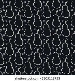 Seamless pattern with pear icons. Drawn pear background. Doodle vector illustration with fruits
