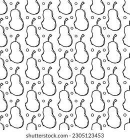 Patrón sin inconvenientes con iconos de pera. Fondo de pera dibujada. Ilustración vectorial de Doodle con frutos