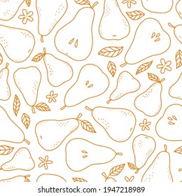 seamless pattern with pear and leaves silhouettes on white background. Good for textile and fabric prints, wrapping paper, wallpaper, packaging, scrapbooking, stationary, etc. EPS 10