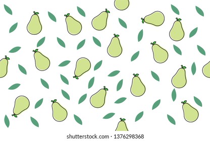 Seamless pattern with pear motifs. Cute vector background. Bright summer fruits illustration. Fruit design for fabric and decor