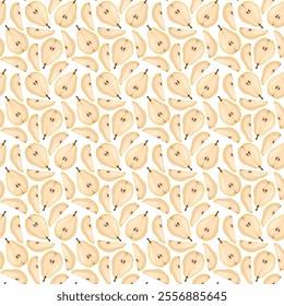 Seamless pattern with pear on white background. Fruit background. Wrapping paper, gift card, poster, banner design. Home decor, modern textile print. Summer bright geometric fruits patterned.
