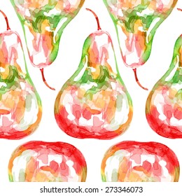 Seamless pattern. Pear painted vector watercolor.