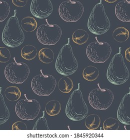 Seamless Pattern With Pear, Quince And Apple. Vector Illustration