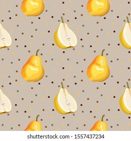 Seamless pattern with pear. Ripe and juicy pear. Wallpaper, print, wrapping paper, modern textile design. Vector illustration.