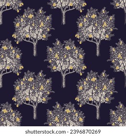 Seamless pattern with pear trees