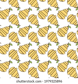 Seamless pattern with peares and slices on a white isolated background. Summer minimalistic background
