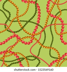 Seamless pattern with pearl color necklaces. Stylized hand drawn background in retro style.