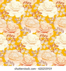 seamless pattern of pearl color yellow rose. reputable rose motif vector illustration in retro vintage colors