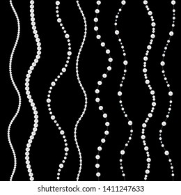 Seamless pattern of pearl strings on black background. Vector illustration.