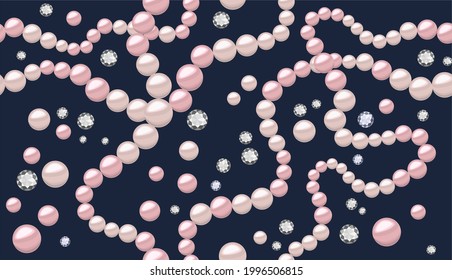 Seamless pattern with pearls necklace and brilliants