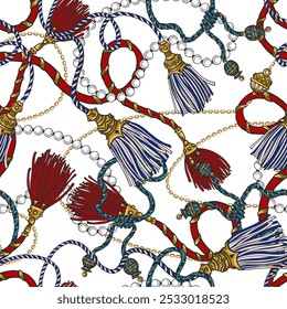 Seamless pattern with pearls and ropes. Vector