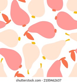 Seamless pattern with pears. Abstract pattern with pears.  Summer endless background. Stylish pear seamless pattern in scandinavian style. Vector fruit illustration. Natural seamless texture.