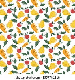 
Seamless pattern with pears, apples, carrots.