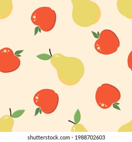 Seamless pattern with pears and apples in cartoon style, vector illustration