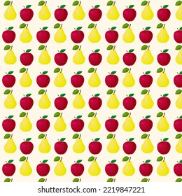 Seamless pattern with pears and apples in cartoon style.Hand drawn design. Vector pattern for textile, print, fabric, backdrop, wallpaper, background.