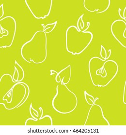 Seamless pattern of pears and apples in one color