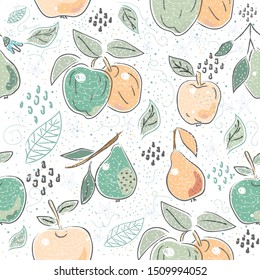 Seamless Pattern with Pears and Apples. Scandinavian Style. vector Illustration