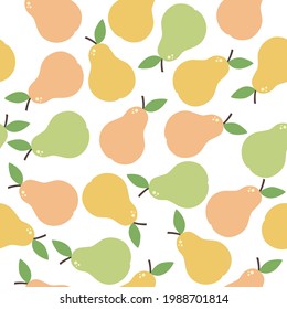 Seamless pattern with pears in cartoon style, vector illustration