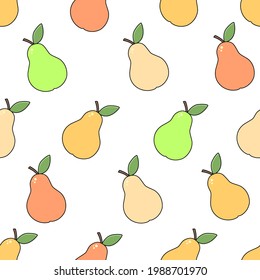 Seamless pattern with pears in cartoon style, vector illustration