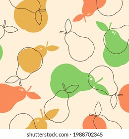 Seamless pattern with pears in cartoon style, vector illustration