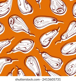 Seamless pattern with pears. Fruit background. Good for textile design, wrapping paper, wallpaper, menu, cafe, etc. Vector illustration.