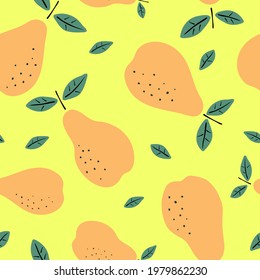 Seamless pattern with pears. Fruits light modern texture on white background. Abstract vector graphic illustration.