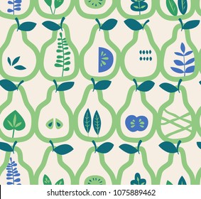 seamless pattern with pears and leaves