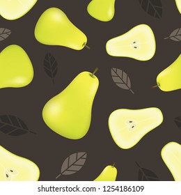 Seamless pattern with pears and leaves. Realistic fruit background. Fruit vector seamless pattern, Realistic vector illustration plant. Pears fruit seamless pattern