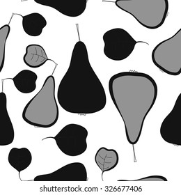 Seamless    pattern  of pears, leaves,  spots. Hand drawn.