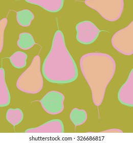 Seamless    pattern  of pears, leaves,  spots. Hand drawn.