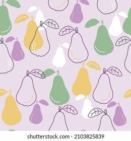 Seamless pattern with pears and leaves.Vector illustration for fabric, wallpapers, wrapping paper.