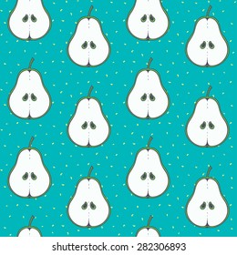 Seamless pattern with pears on a blue background. Vector illustration.