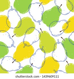 Seamless pattern with pears on white background. Fruits texture.It be perfect for fabric, wrapping,packaging, digital paper and more.
