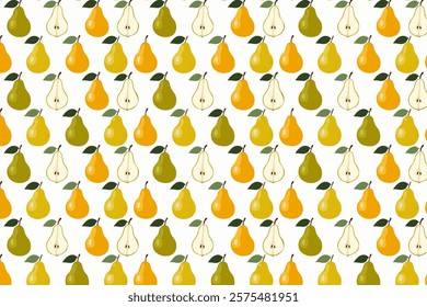 Seamless pattern with pears on white background. Vector illustration.